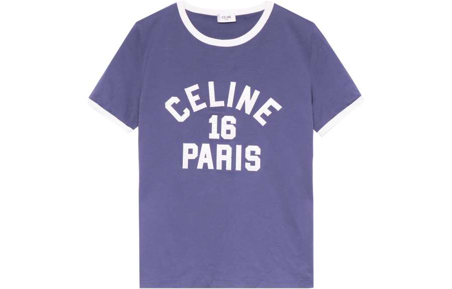 CELINE T Shirts Women's Purple Crew Neck Moderate Straight Fit