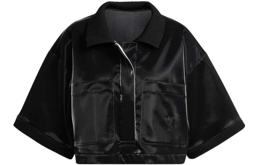 Adidas Originals Polo Shirts Women's Black Polo Collar Moderate Straight Fit