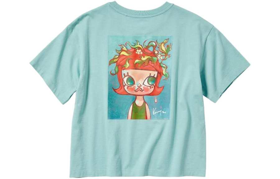 UNIQLO X POP MART POP MART T Shirts Women's Emerald Green Crew Neck Moderate Straight Fit