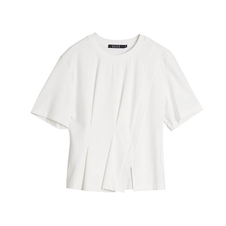 ELLE T Shirts Women's Crew Neck Moderate Cinched Waist