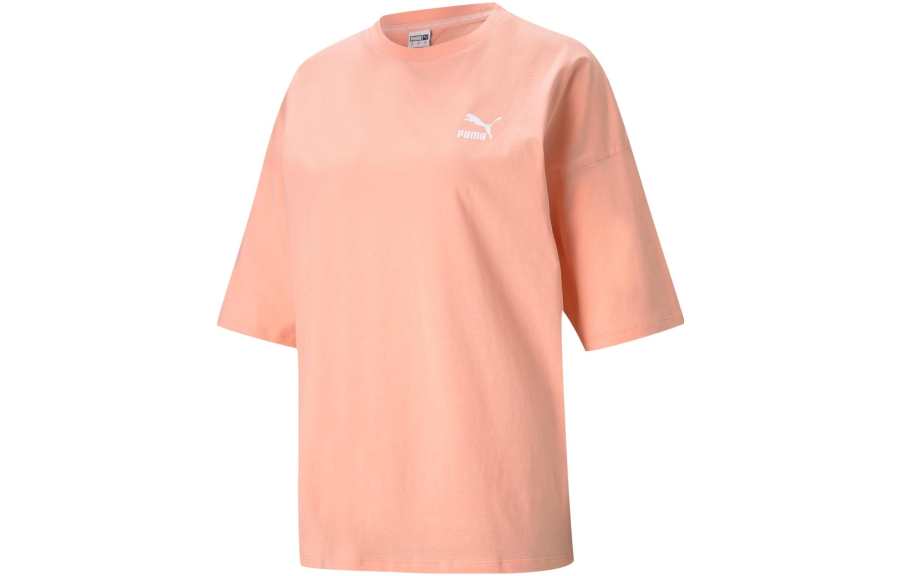 PUMA Drop Shoulder Sleeve T Shirt Women's Apricot Red