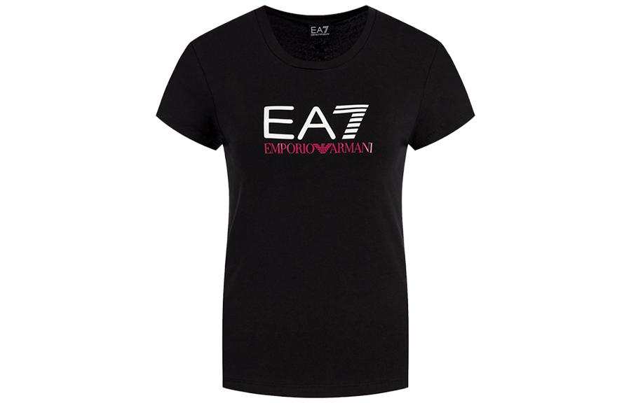 EMPORIO ARMANI EA7 T Shirts Women's Black Crew Neck Moderate Straight Fit