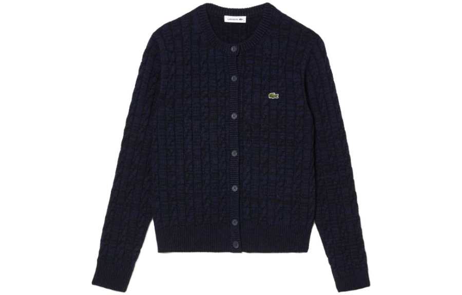 LACOSTE Sweaters Women's Blue Crew Neck Moderate Cardigan