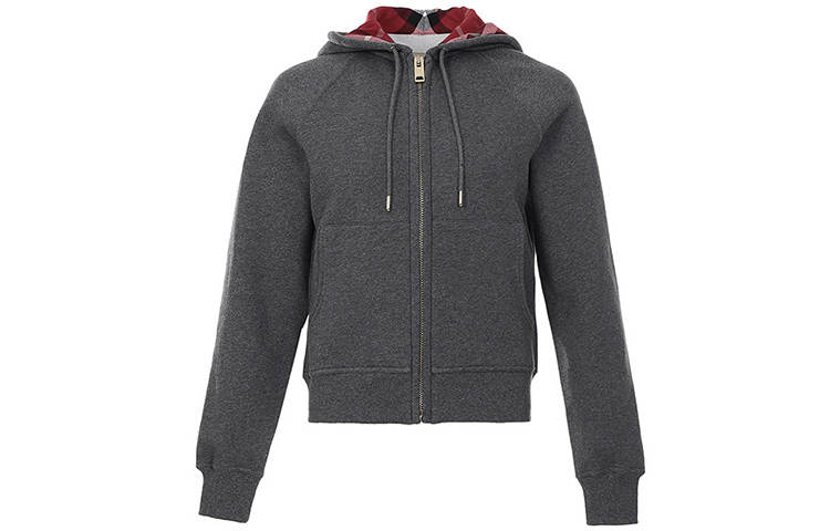 Burberry Zip Up Hooded Sweatshirt Grey Red