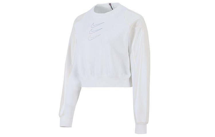 Nike Nike W Nsw Flc Gx Crew Opal Casual Sports Fleece Lined Crew Neck Pullover Short Sweatshirt Women's White
