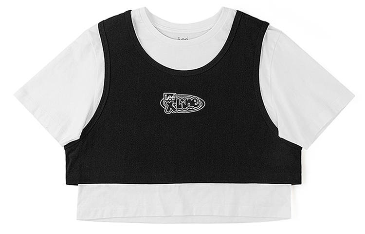 Lee T Shirts Women's Black Crew Neck Moderate Mock Two Piece