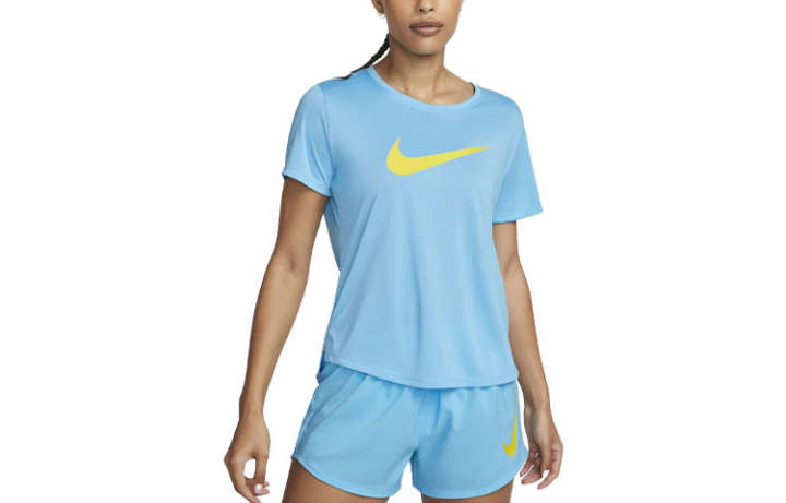 Nike Nike T Shirts Women's Sea Blue Crew Neck Moderate Straight Fit