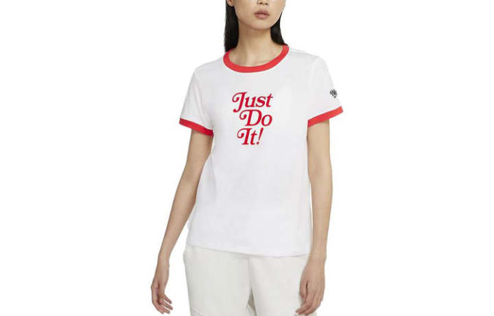 Nike Nike T Shirts Women's White Red Crew Neck Moderate Straight Fit