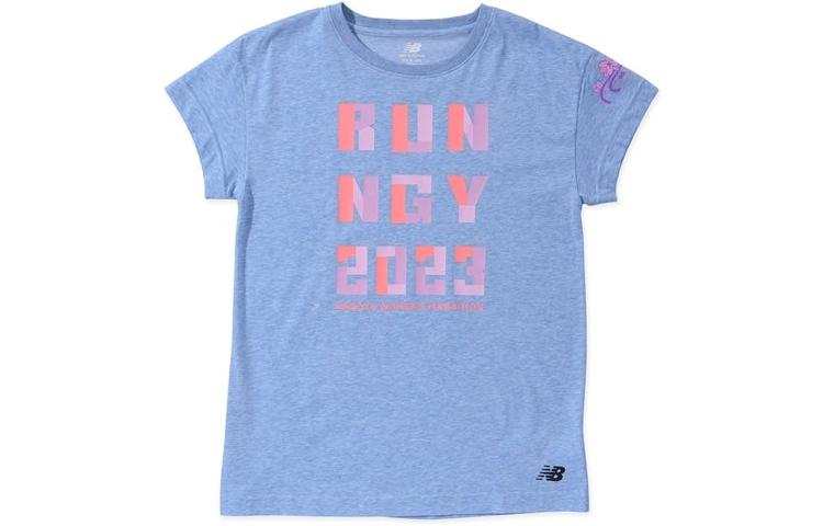 New Balance New Balance T Shirts Women's Blue Crew Neck Moderate Straight Fit