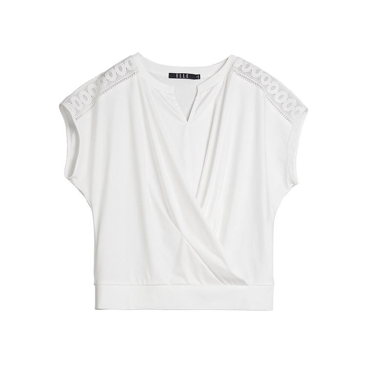 ELLE T Shirts Women's White V Neck Moderate Straight Fit