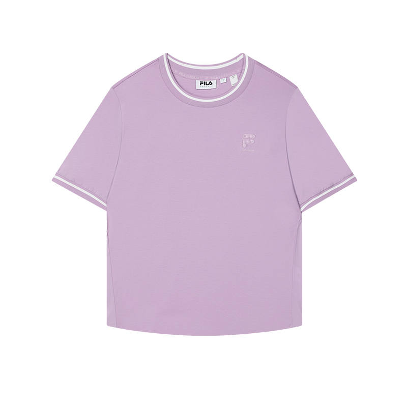 FILA T Shirts Women's Fragrant Snowball Purple Crew Neck Moderate Straight Fit