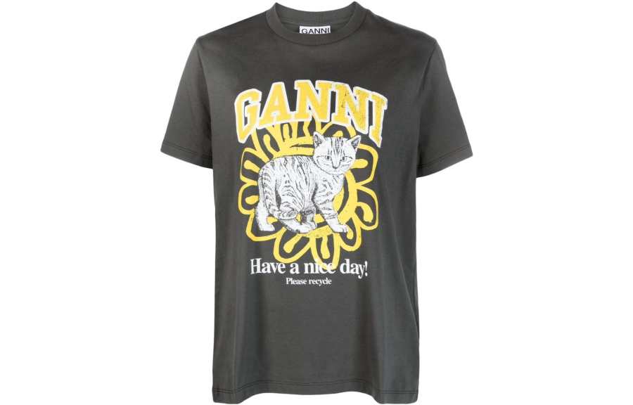 GANNI T Shirts Women's Gray Crew Neck Moderate Straight Fit