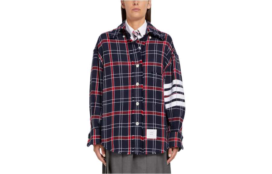 THOM BROWNE Shirts Women's Marine Blue Lapel Moderate Shirt