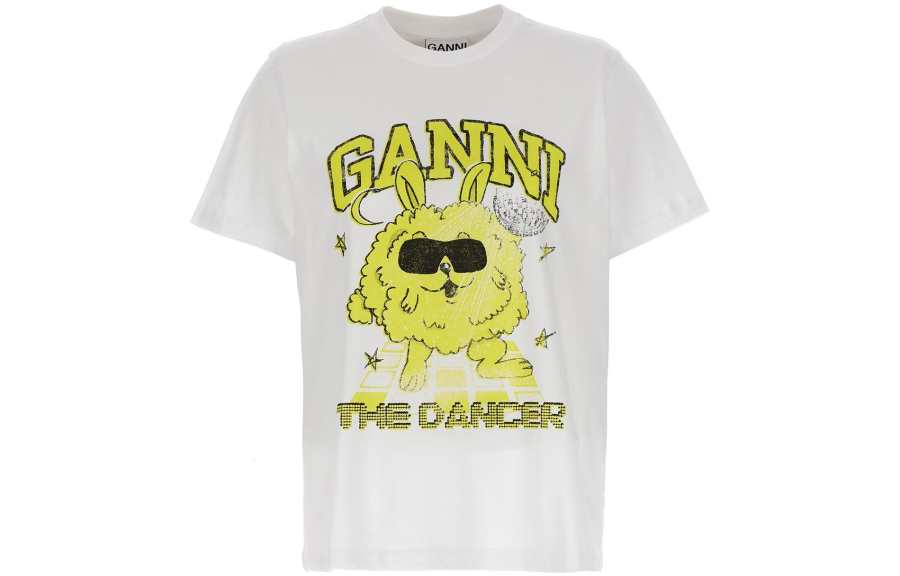 GANNI T Shirts Women's White Crew Neck Thin Straight Fit
