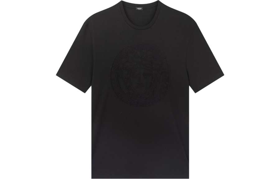 VERSACE T Shirts Women's Black Crew Neck Moderate Straight Fit