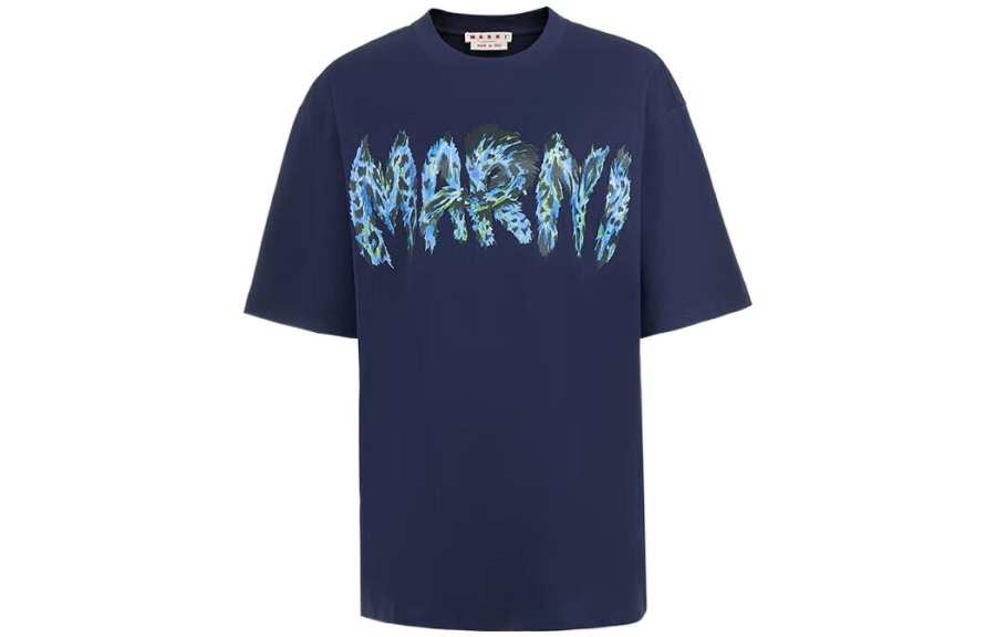 MARNI T Shirts Women's Navy Blue Crew Neck Moderate Straight Fit