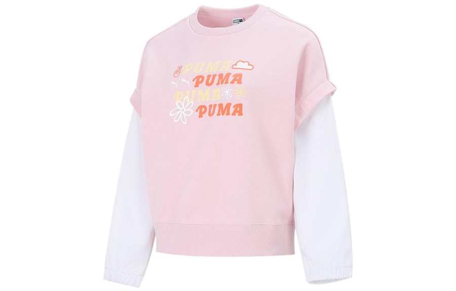 PUMA Sweatshirts Women's Pink Crew Neck Moderate Mock Two Piece