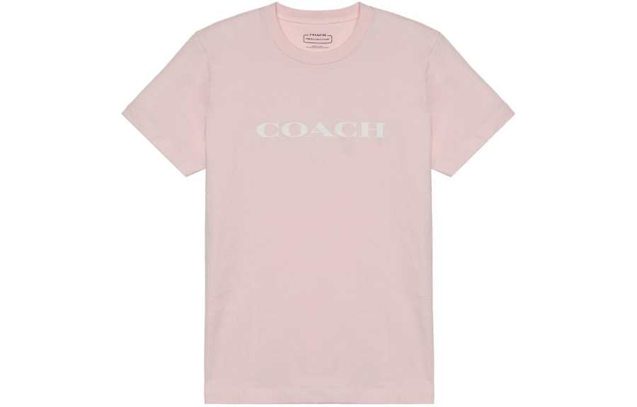 COACH T Shirts Women's Pink Crew Neck Moderate Straight Fit
