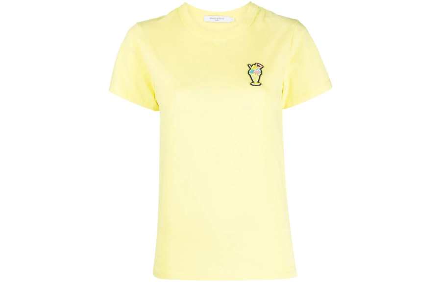 Maison Kitsune T Shirts Women's Yellow Crew Neck Moderate Straight Fit