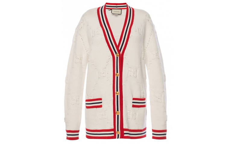 GUCCI Sylvie Web Knit Cardigan 'Ivory/Red'