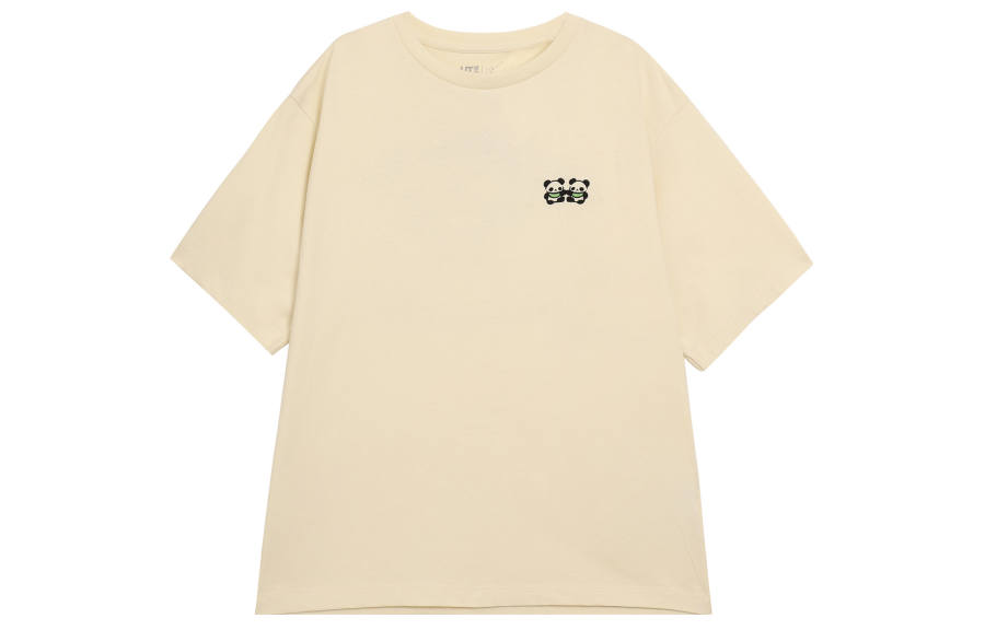 UNIQLO X POP MART Bubble Mart Co Brand T Shirts Women's Ivory Crew Neck Moderate Straight Fit