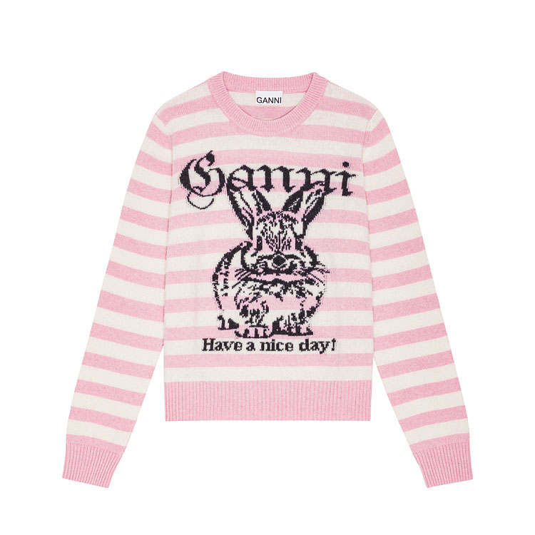 GANNI Striped Graphic Bunny Jumper
