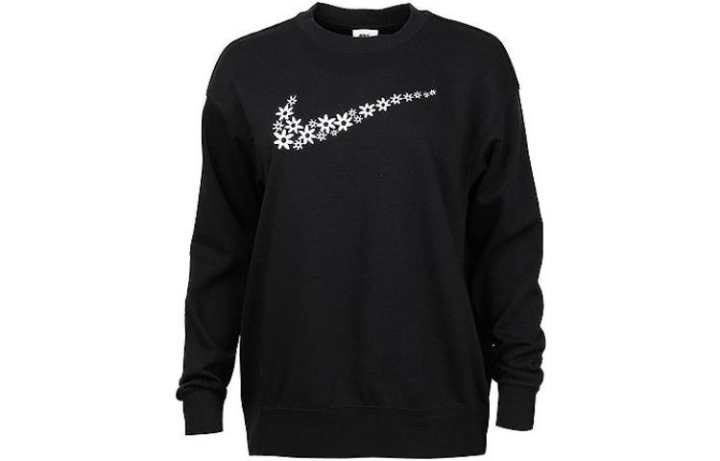Nike Nike Women'ss Floral Logo Print Fleece Crewneck Pullover Sweatshirt Black