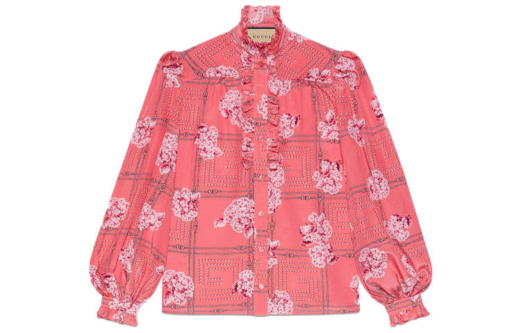 GUCCI Shirts Women's Pink Stand Collar Moderate Other