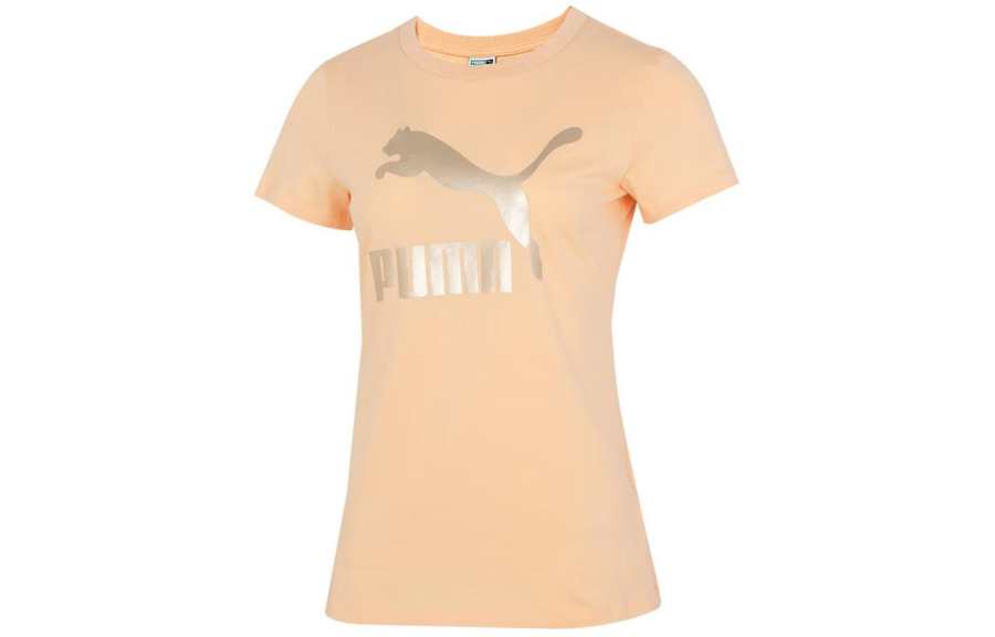 PUMA T Shirts Women's Yellow Crew Neck Moderate Straight Fit