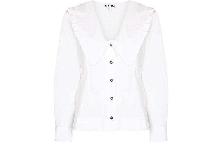GANNI Poplin V Neck Blouse