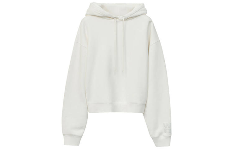 Alexander Wang Cuff Letter Logo Fleece Lined Pullover Sweatshirt Women's White