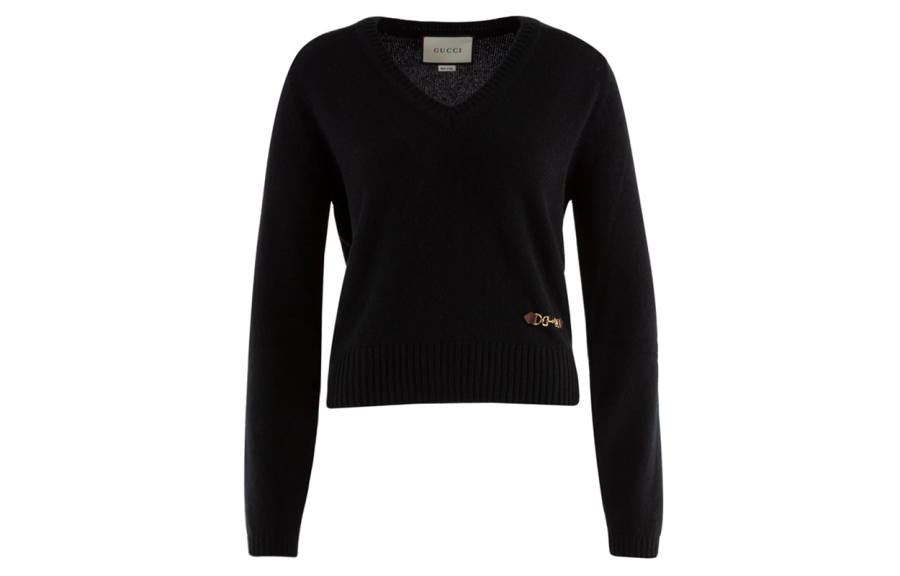 GUCCI Cashmere Sweaters Women's Black V Neck Moderate
