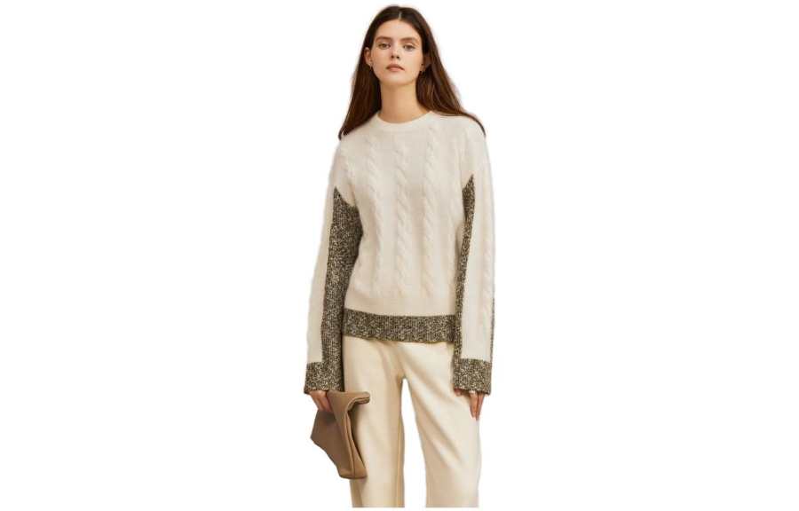ELLE Sweaters Women's Ecru Crew Neck Moderate Other
