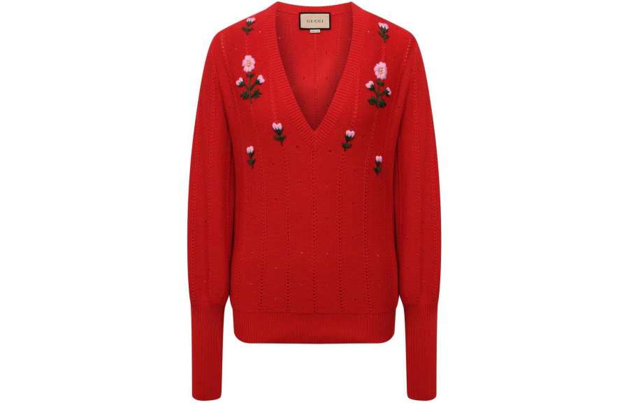 GUCCI Sweaters Women's Red V Neck Moderate Other