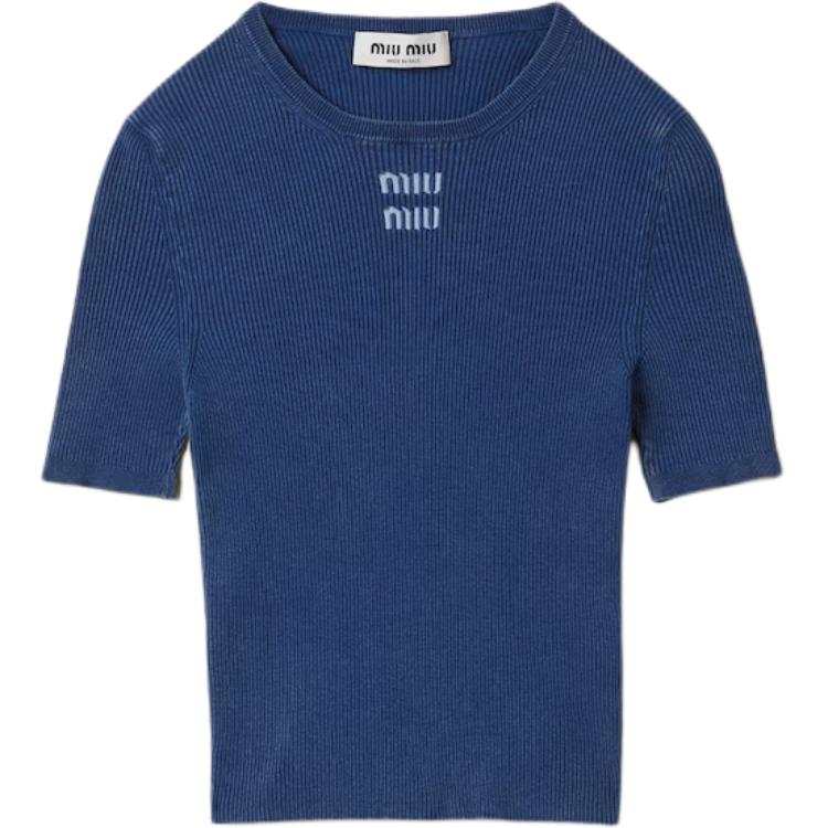 MIU MIU Knitwear Women's Blue Crew Neck Moderate Other