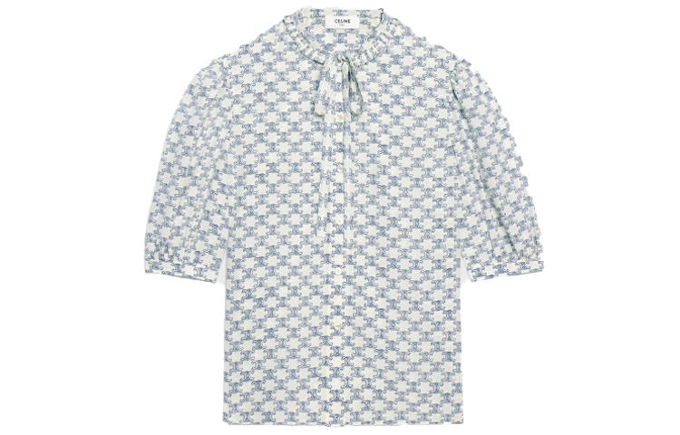 CELINE Shirts Women's Blue Crew Neck Moderate Shirt