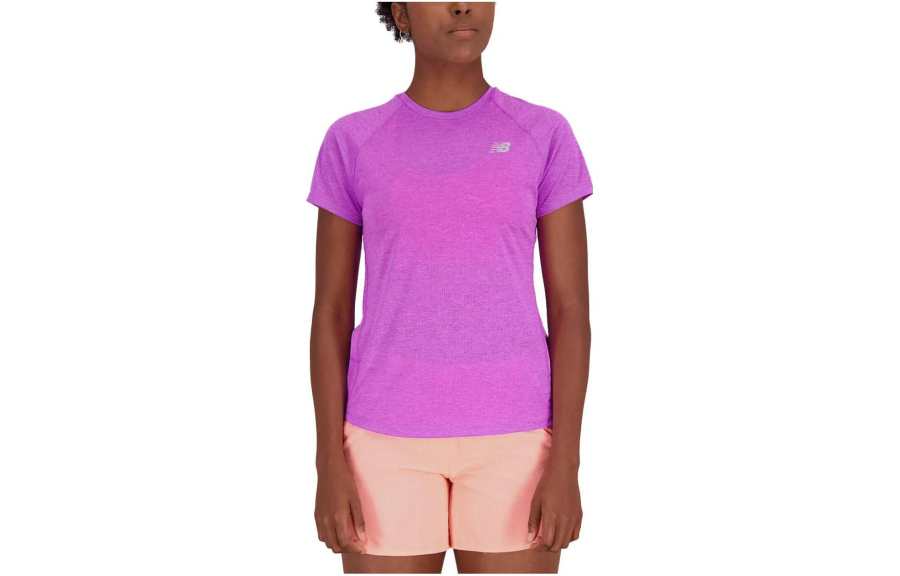 New Balance New Balance T Shirts Women's Rose Pink Crew Neck Moderate Straight Fit