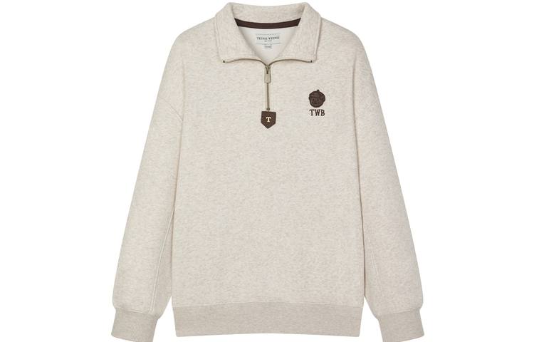 Teenie Weenie Fleece Lined Drop Shoulder Casual Stylish Comfortable Zippers Semi Open Collar Cartoon Sweatshirt Women's
