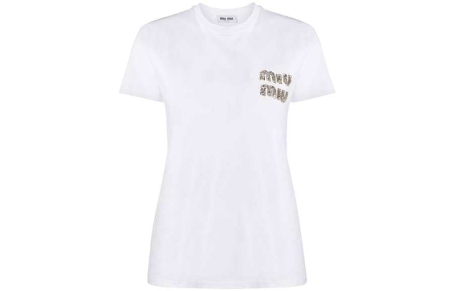 MIU MIU T Shirts Women's White Crew Neck Moderate Straight Fit