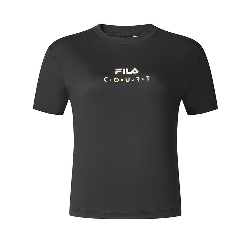 FILA T Shirts Women's Dark Current Black Crew Neck Moderate Straight Fit