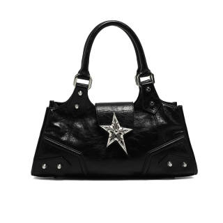 JACD Pu Shoulder Bag, Biker Bag, Shoulder Bag, Crossbody Bag, Handbag Medium Women's Black/Silver/Purple
