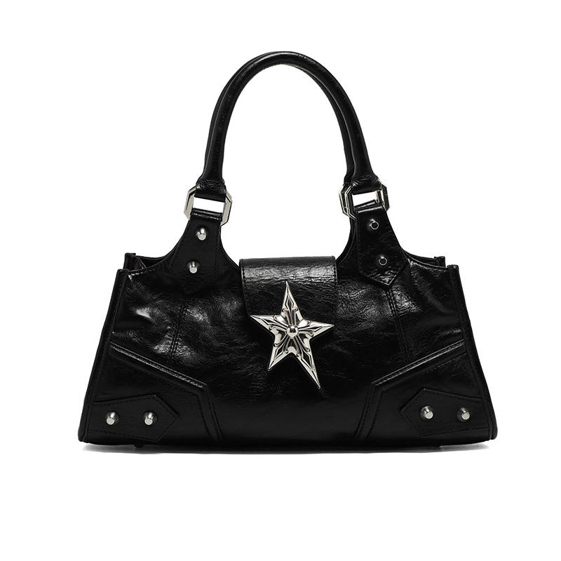 JACD Pu Shoulder Bag, Biker Bag, Shoulder Bag, Crossbody Bag, Handbag Medium Women's Black/Silver/Purple
