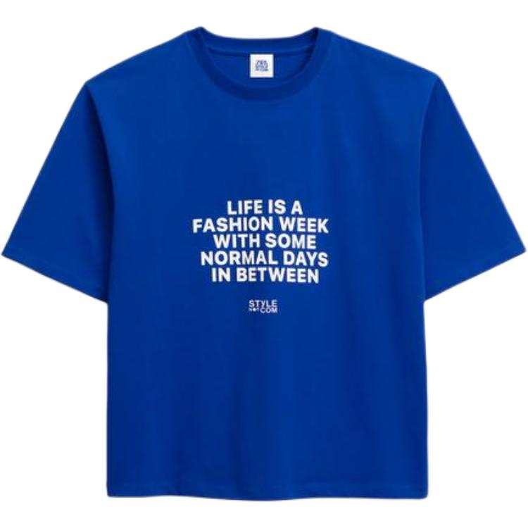ZARA T Shirts Women's Dark Blue Crew Neck Moderate