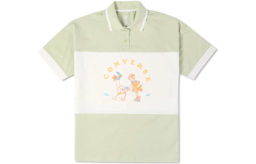 Converse Polo Shirts Women's Green Polo Collar Moderate Straight Fit