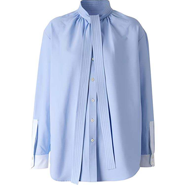 Burberry Shirts Women's Blue Scarf Collar Moderate Shirt
