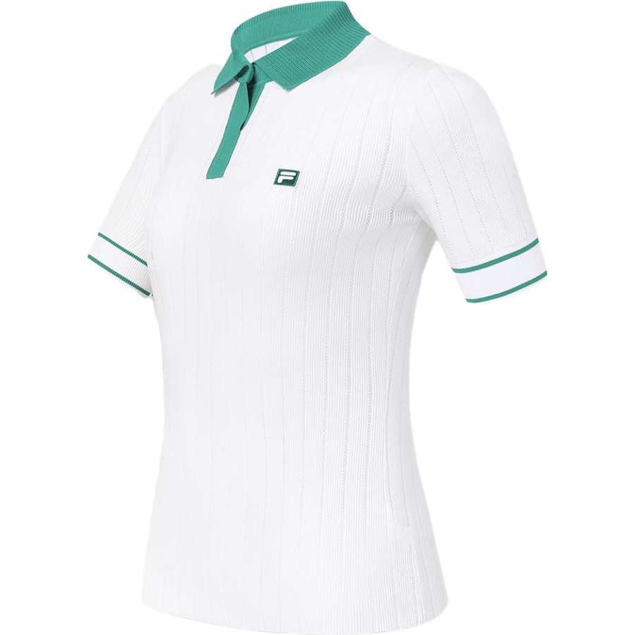 FILA T Shirts Women's White Lapel Moderate Straight Fit