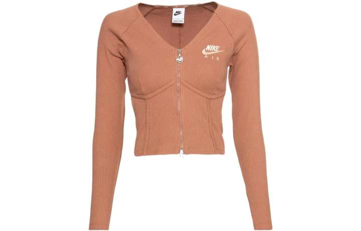 Nike Nike Women'ss Double-Zip Knit Herringbone Raglan T-Shirt Brown