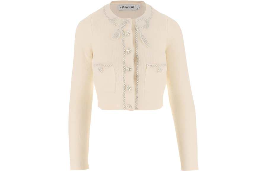 Self-portrait Rhinestoned Soft-knitted Cardigan