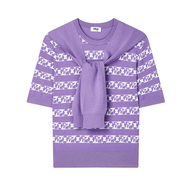 FILA Knitwear Women's Jumping Purple Crew Neck Moderate Mock Two Piece