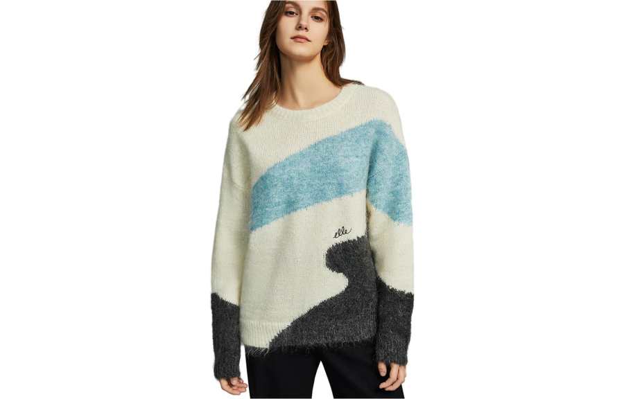 ELLE Sweaters Women's White Blue Black Multicolor Crew Neck Moderate Other